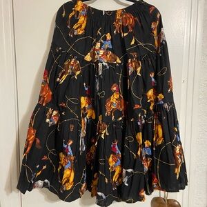 Vintage 80s Western Rodeo cowboy print maxi skirt, L or XL.